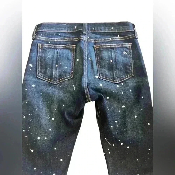 Rag and Bone “Paint Splatter” Skinny Jeans Dark Wash - Picture 6 of 10